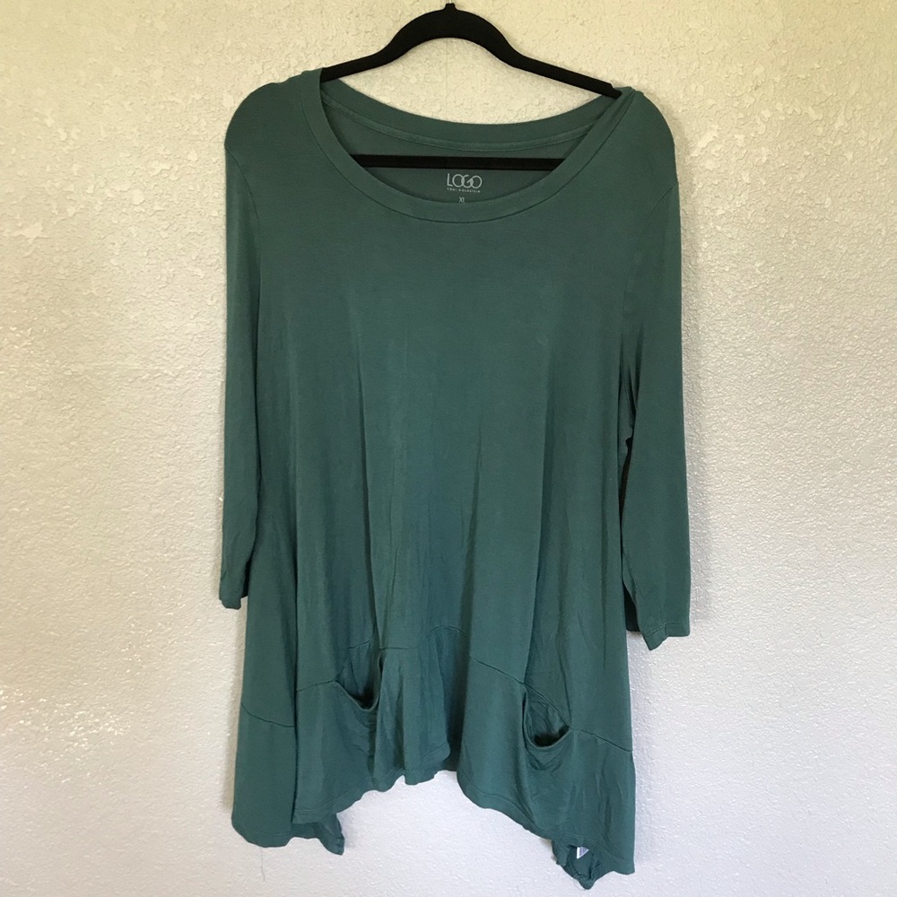 LOGO Jade Green 3/4 Sleeve Tunic Length Top